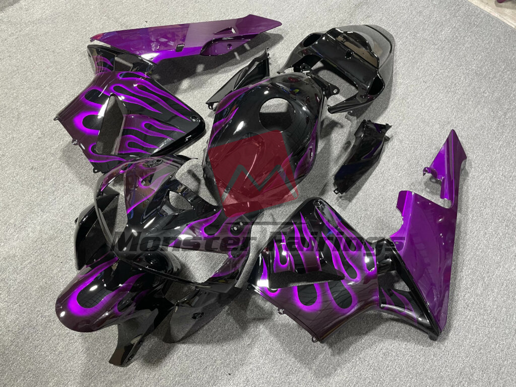 Honda CBR600RR custom ABS fairings 2005 - 2006 in Gloss Black Purple Flame - durable replacement kit, Monster Fairings