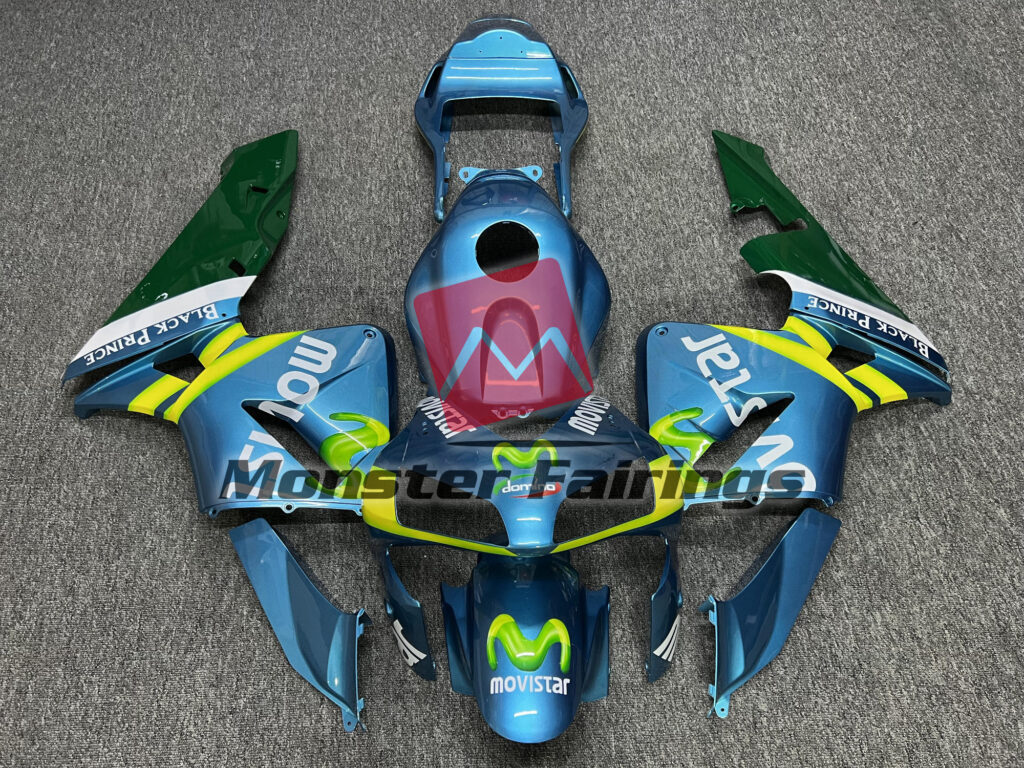 Honda CBR600RR 2003 - 2004 Gloss Light Blue & Green Movistar ABS fairings - custom motorcycle bodywork kit by Monster Fairings