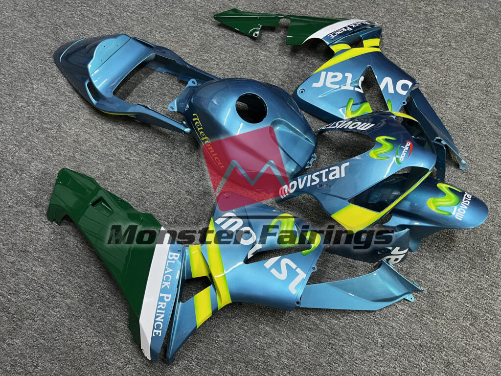 Honda CBR600RR custom ABS fairings 2003 - 2004 in Gloss Light Blue & Green Movistar - durable replacement kit, Monster Fairings