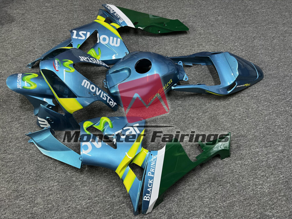 2003 - 2004 Honda CBR600RR Gloss Light Blue & Green Movistar fairing set - ABS injection, custom painted by Monster Fairings