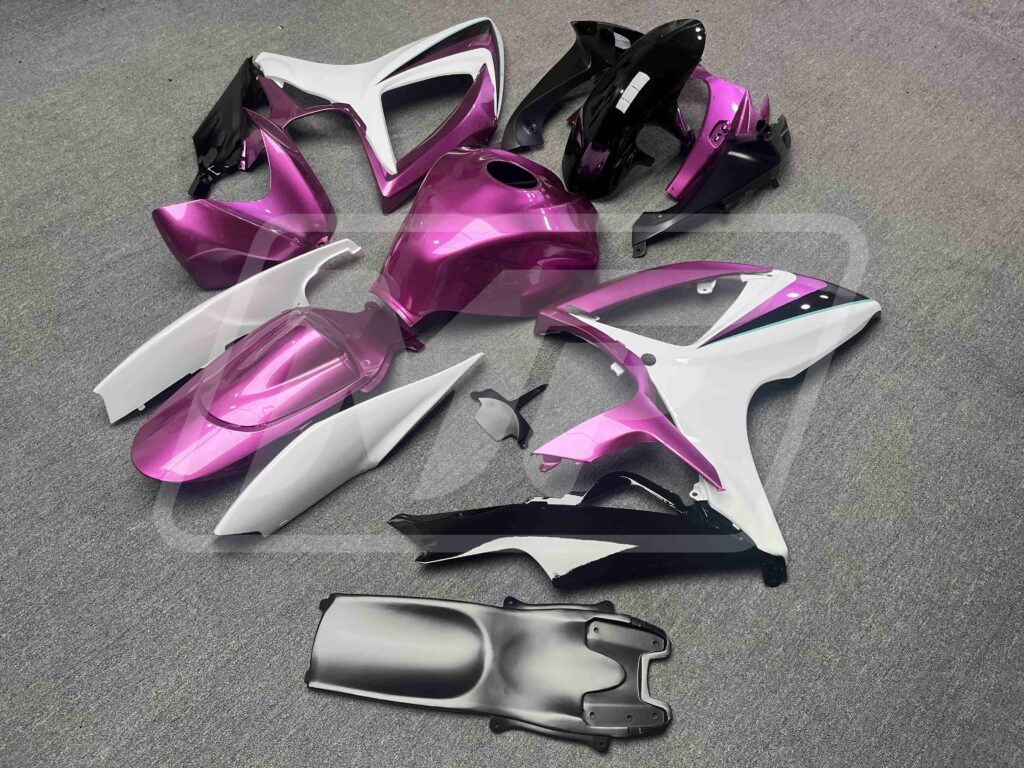 2006 - 2007 Suzuki GSXR 600 - 750 Gloss Pink & White with Black fairing set - ABS injection, custom painted by Monster Fairings