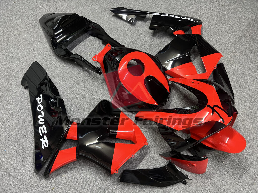 2003 - 2004 Honda CBR600RR Gloss Black & Red Power fairing set - ABS injection, custom painted by Monster Fairings