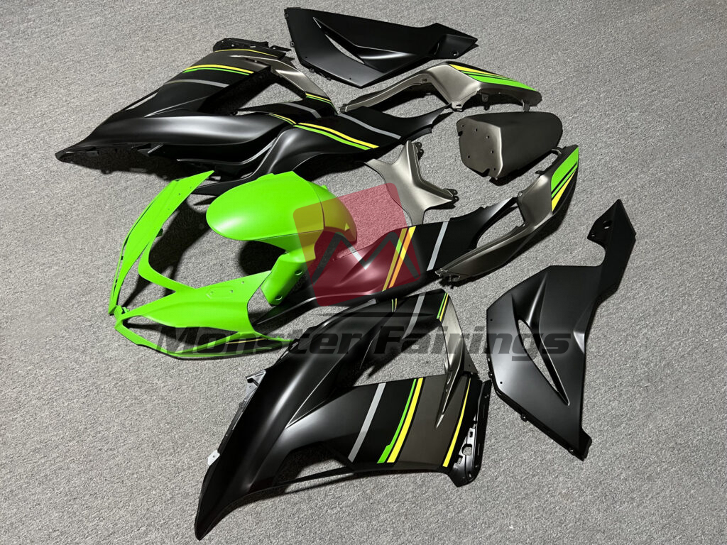 Matte Black with Green & Yellow ABS fairings for Kawasaki ZX6R 2013 - 2018 - premium OEM fit kit by Monster Fairings