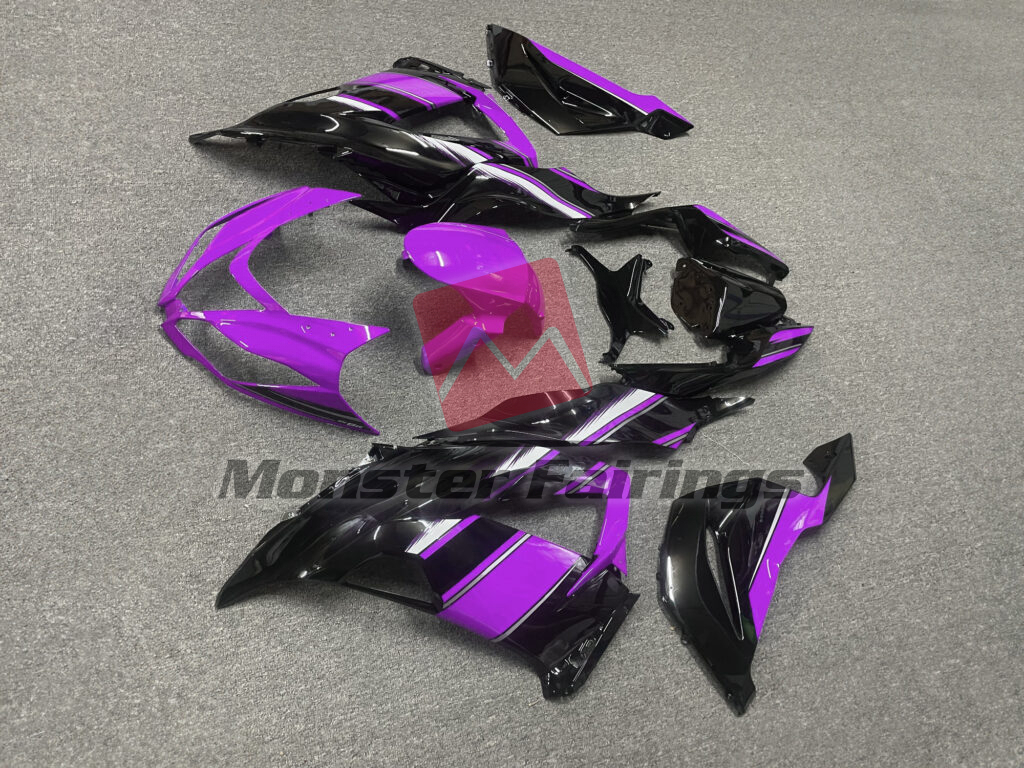 Kawasaki ZX6R custom ABS fairings 2013 - 2018 in Gloss Black With Pink & White - durable replacement kit, Monster Fairings
