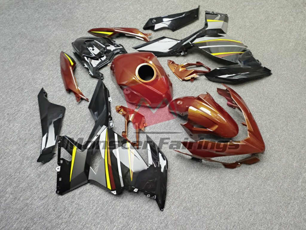 Gloss Custom Orange Black ABS fairings for Kawasaki Ninja 400 2018 - 2024 - premium OEM fit kit by Monster Fairings