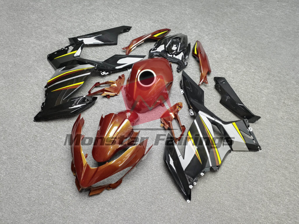 2018 - 2024 Kawasaki Ninja 400 Gloss Custom Orange Black fairing set - ABS injection, custom painted by Monster Fairings