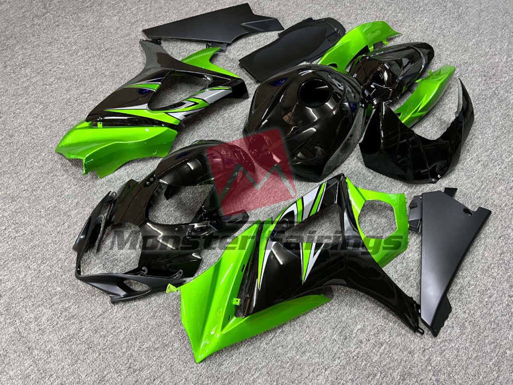 Suzuki GSXR 1000 custom ABS fairings 2007 - 2008 in Gloss Black & Green Silver - durable replacement kit, Monster Fairings