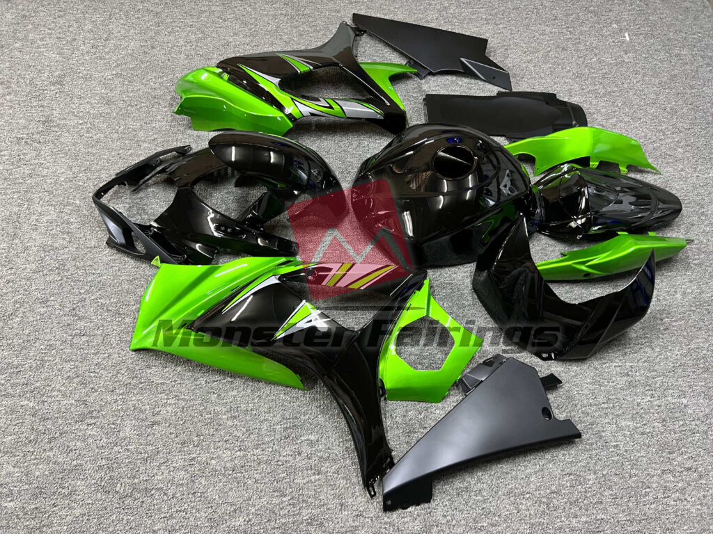 2007 - 2008 Suzuki GSXR 1000 Gloss Black & Green Silver fairing set - ABS injection, custom painted by Monster Fairings