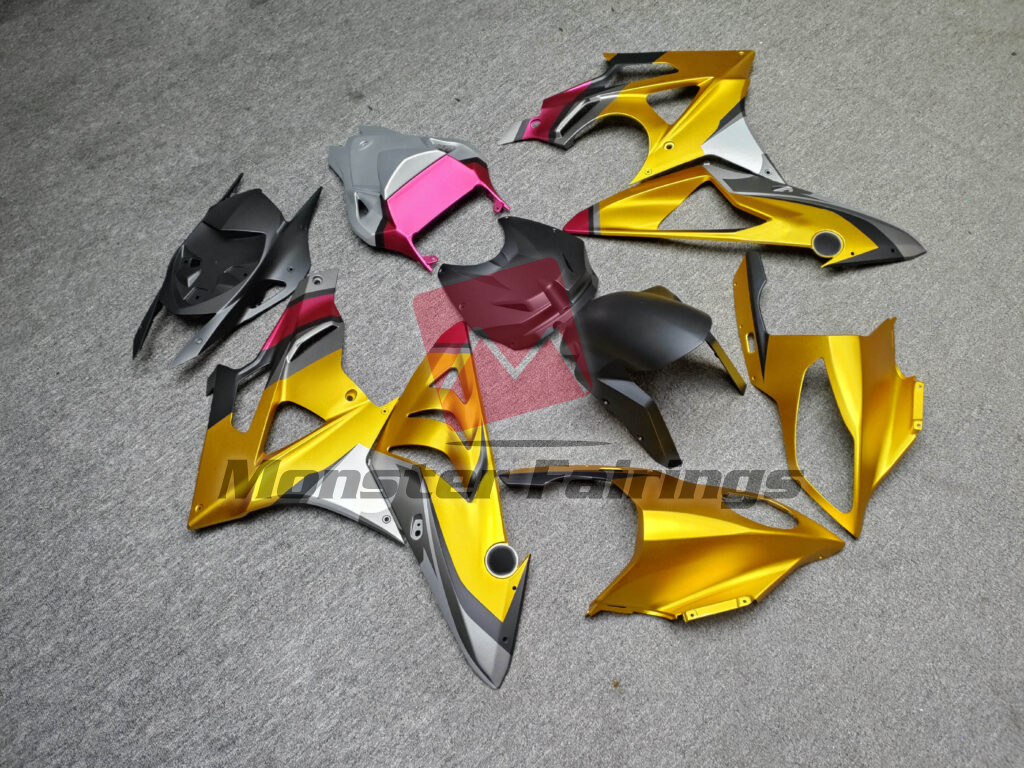 BMW S1000RR custom ABS fairings 2009 - 2014 Matte Gold Black & Pink - durable replacement kit, Monster Fairings