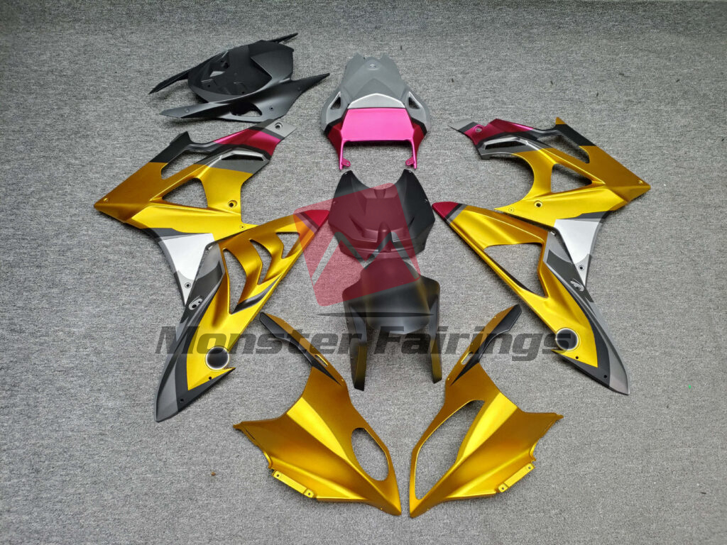 BMW S1000RR 2009 - 2014 Matte Gold Black & Pink ABS fairings - custom motorcycle bodywork kit by Monster Fairings