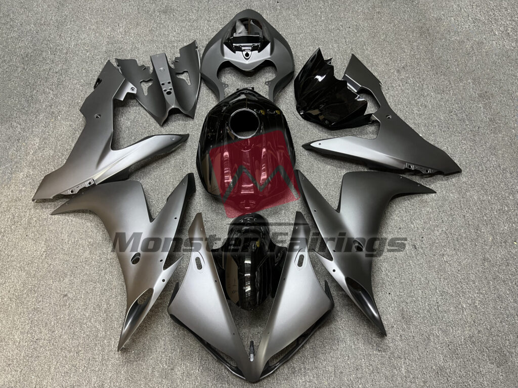 Yamaha R1 2004 - 2006 Matte Grey Gloss Black ABS fairings - custom motorcycle bodywork kit by Monster Fairings