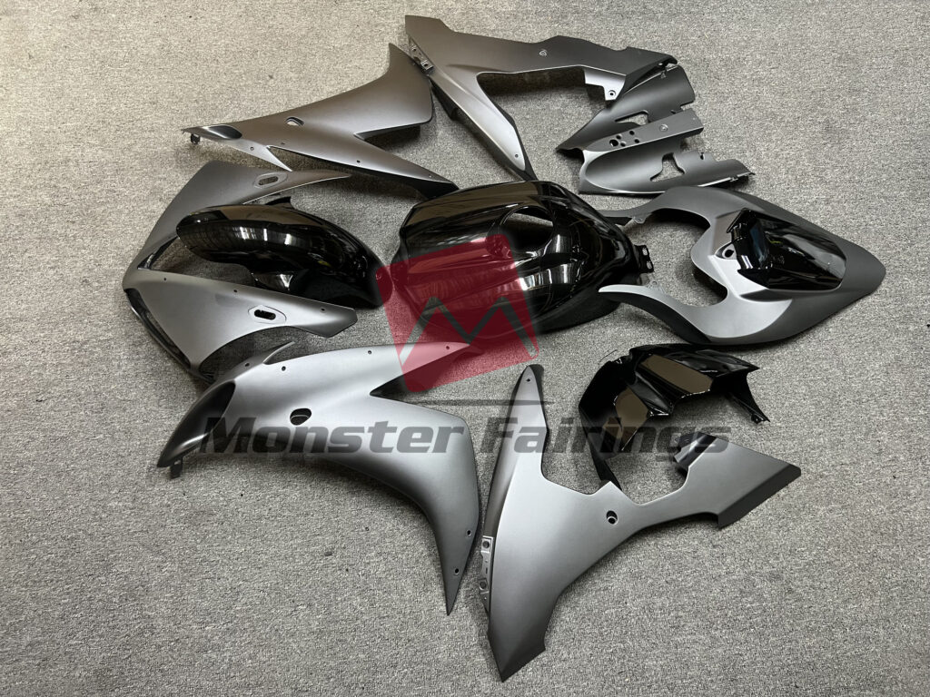 2004 - 2006 Yamaha R1 Matte Grey Gloss Black fairing set - ABS injection, custom painted by Monster Fairings