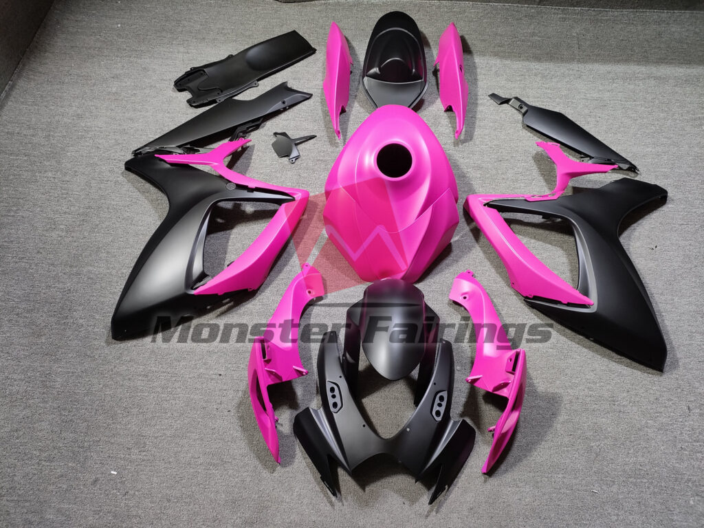 Suzuki GSXR 600 - 750 2006 - 2007 Matte Black and Pink ABS fairings - custom motorcycle bodywork kit by Monster Fairings
