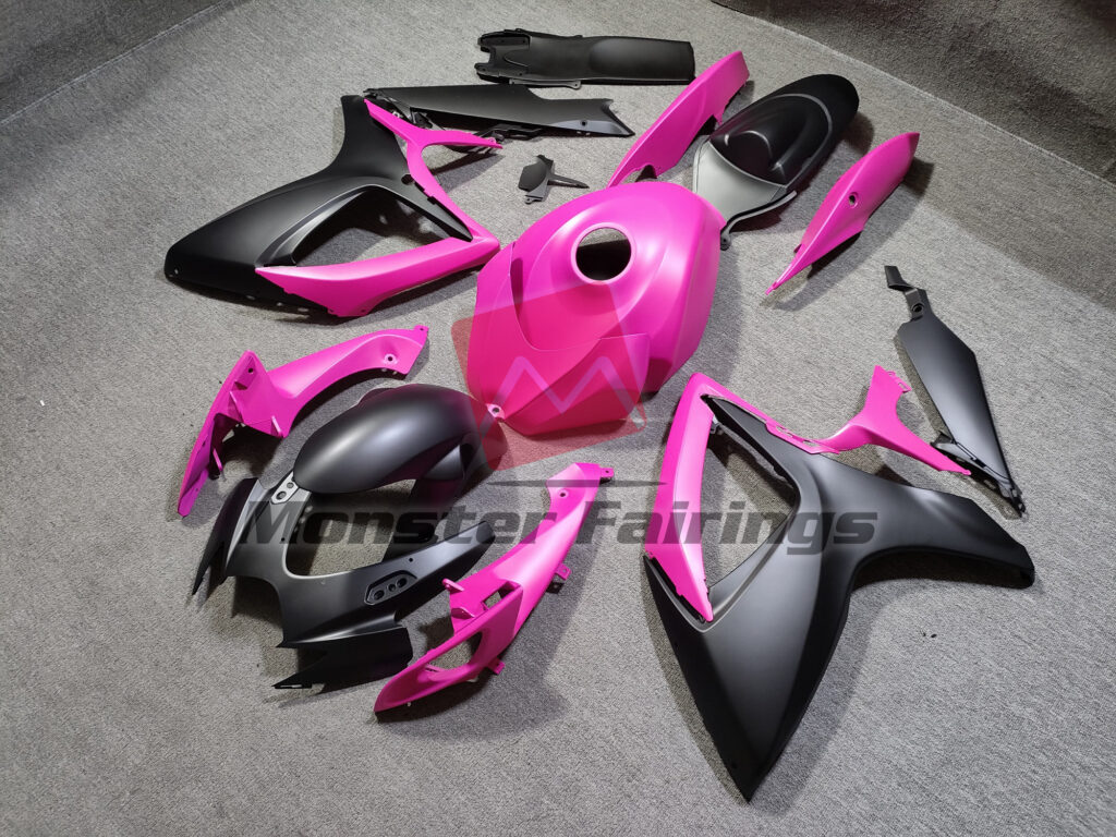 Suzuki GSXR custom ABS fairings 2006 - 2007 in Matte Black and Pink - durable replacement kit, Monster Fairings