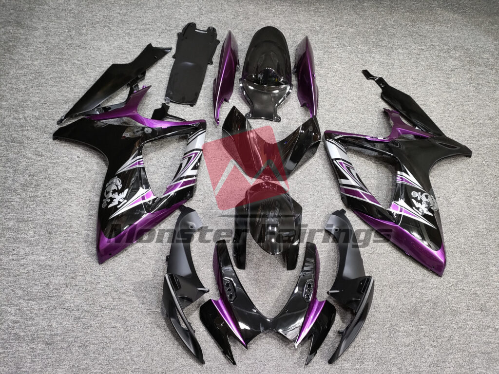 Suzuki GSXR 600 - 750 2006 - 2007 Gloss Purple and Black ABS fairings - custom motorcycle bodywork kit by Monster Fairings
