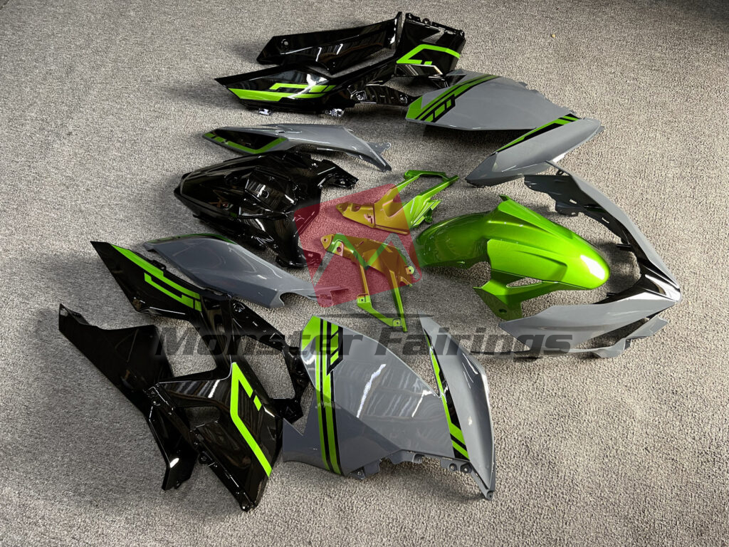 Kawasaki Ninja 400 custom ABS fairings 2018 - 2024 in Gloss Nardo Gray & Black Green - durable replacement kit, Monster Fairings
