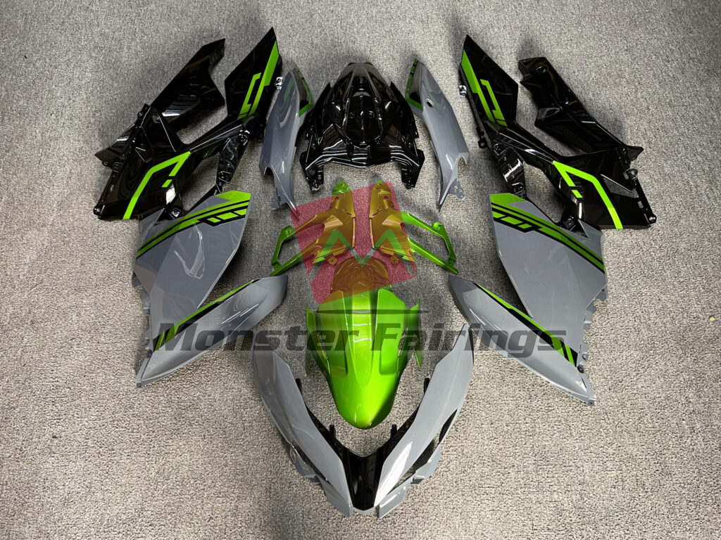Kawasaki Ninja 400 2018 - 2024 Gloss Nardo Gray & Black Green ABS fairings - custom motorcycle bodywork kit by Monster Fairings