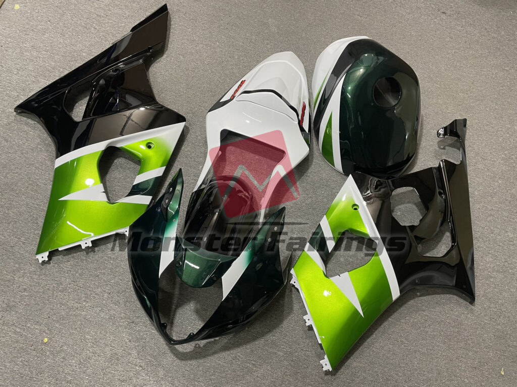 Suzuki GSXR 1000 custom ABS fairings 2003 - 2004 Gloss Green & White - durable replacement kit, Monster Fairings