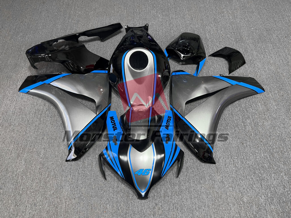 Honda CBR1000RR 2008 - 2011 Gloss Gray & and Black Motul with Light Blue ABS fairings - custom motorcycle bodywork kit by Monster Fairings