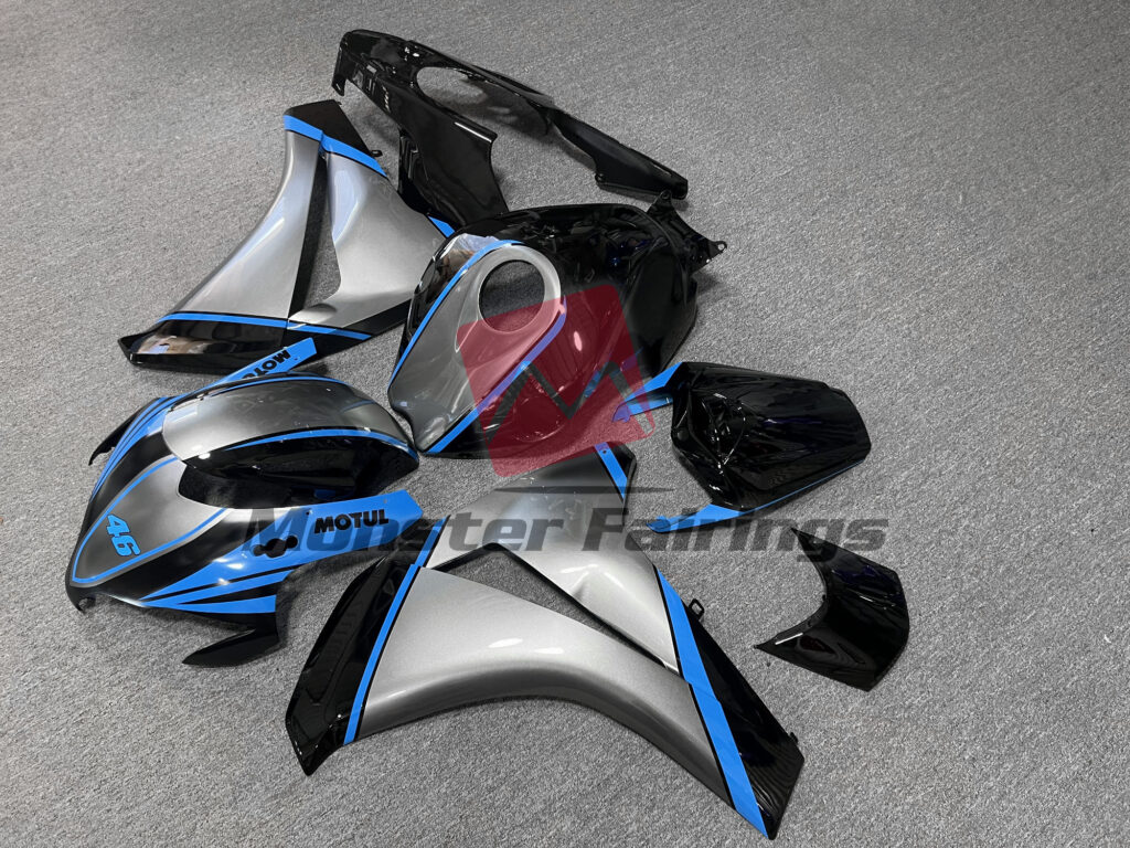 Honda CBR1000RR custom ABS fairings 2008 - 2011 in Gloss Gray & and Black Motul with Light Blue - durable replacement kit, Monster Fairings