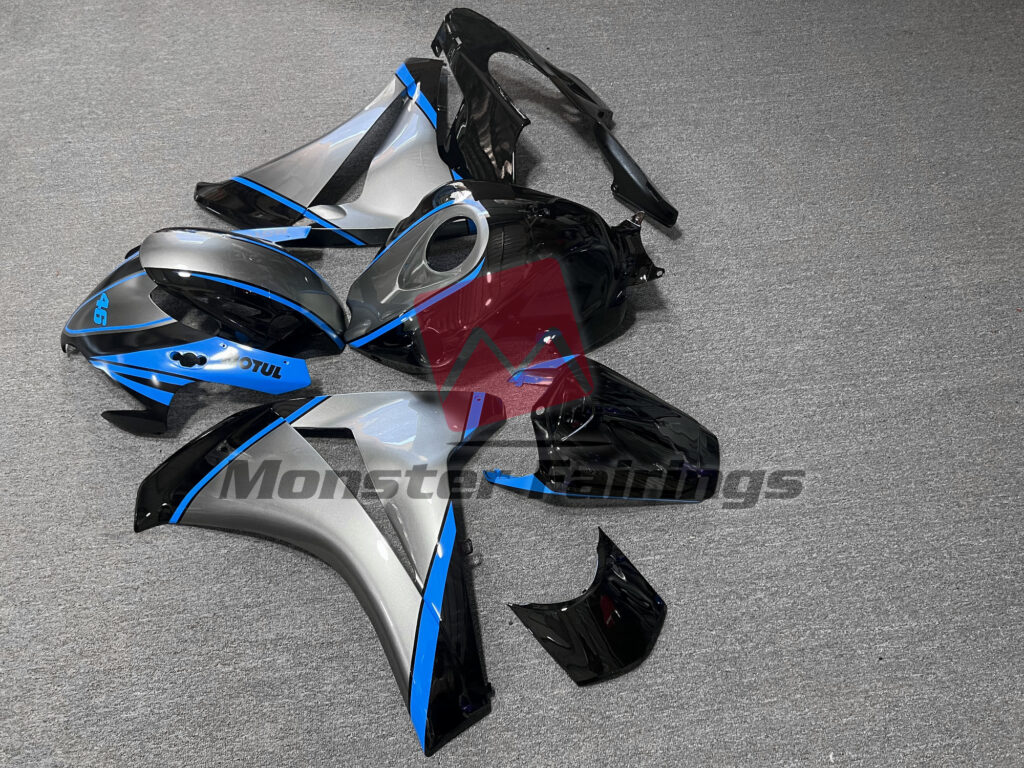 2008 - 2011 Honda CBR1000RR Gloss Gray & and Black Motul with Light Blue fairing set - ABS injection, custom painted by Monster Fairings