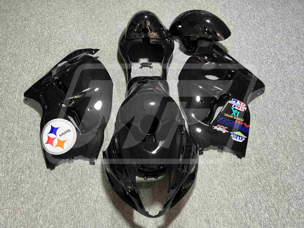 Suzuki GSXR 1300 1997 - 2007 Gloss Black Team Logo ABS fairings - custom motorcycle bodywork kit by Monster Fairings