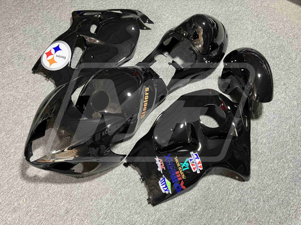 Gloss Black Team Logo ABS fairings for Suzuki GSXR 1300 1997 - 2007 - premium OEM fit kit by Monster Fairings
