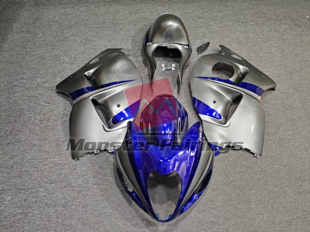 Suzuki GSXR 1300 1997 - 2007 Gloss Silver with Blue ABS fairings - custom motorcycle bodywork kit by Monster Fairings