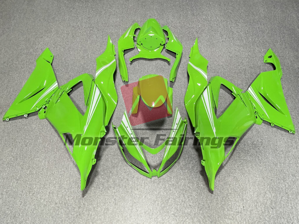 Kawasaki ZX6R 2013 - 2018 Gloss Green with White ABS fairings - custom motorcycle bodywork kit by Monster Fairings