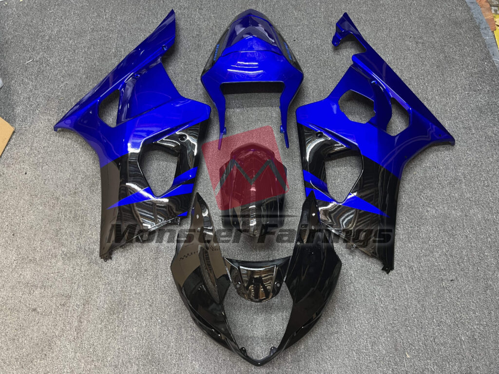 Suzuki GSXR 1000 2003 - 2004 Gloss Blue with Black ABS fairings - custom motorcycle bodywork kit by Monster Fairings
