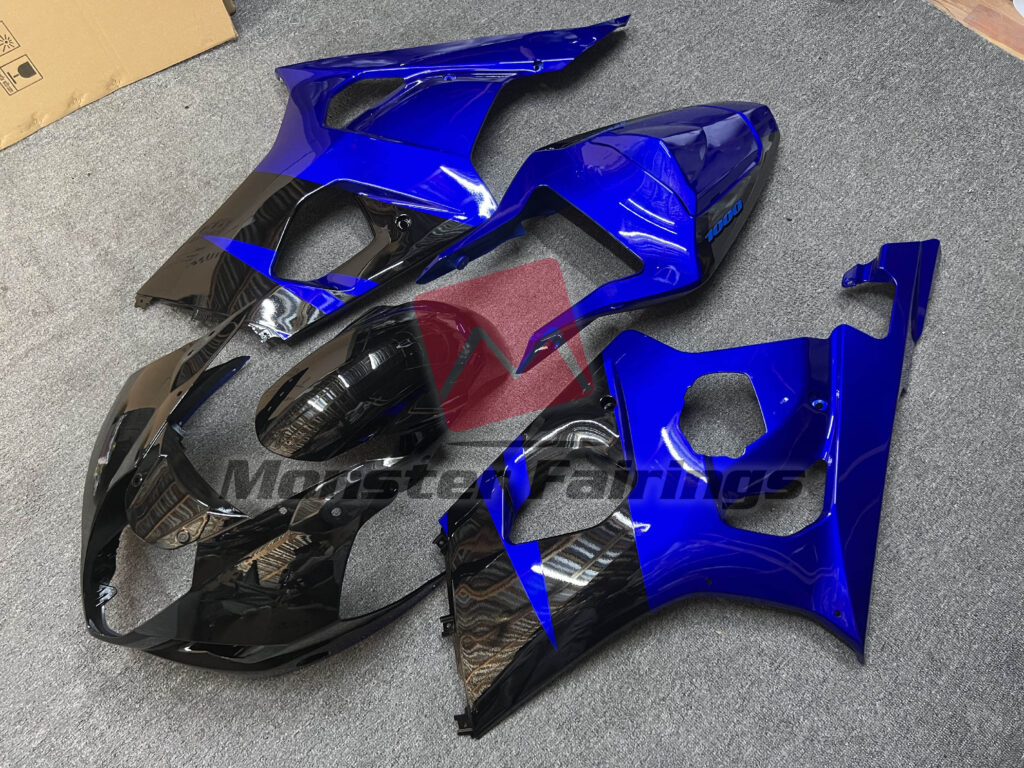 Suzuki GSXR 1000 custom ABS fairings 2003 - 2004 in Gloss Blue with Black - durable replacement kit, Monster Fairings