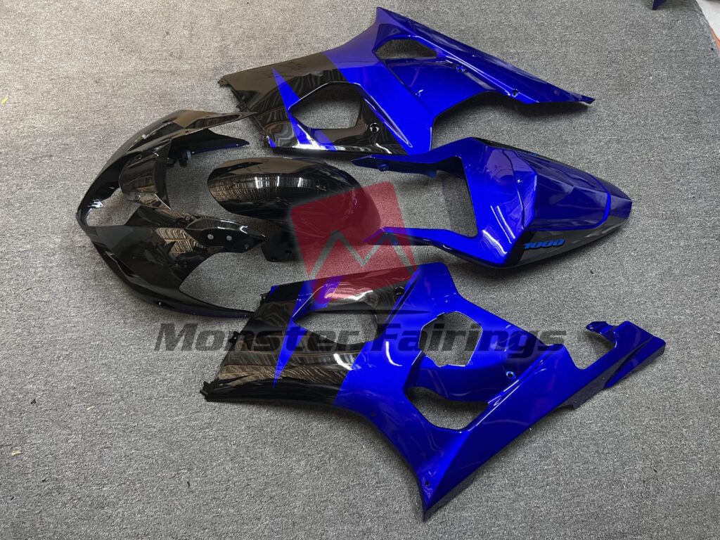 2003 - 2004 Suzuki GSXR 1000 Gloss Blue with Black fairing set - ABS injection, custom painted by Monster Fairings