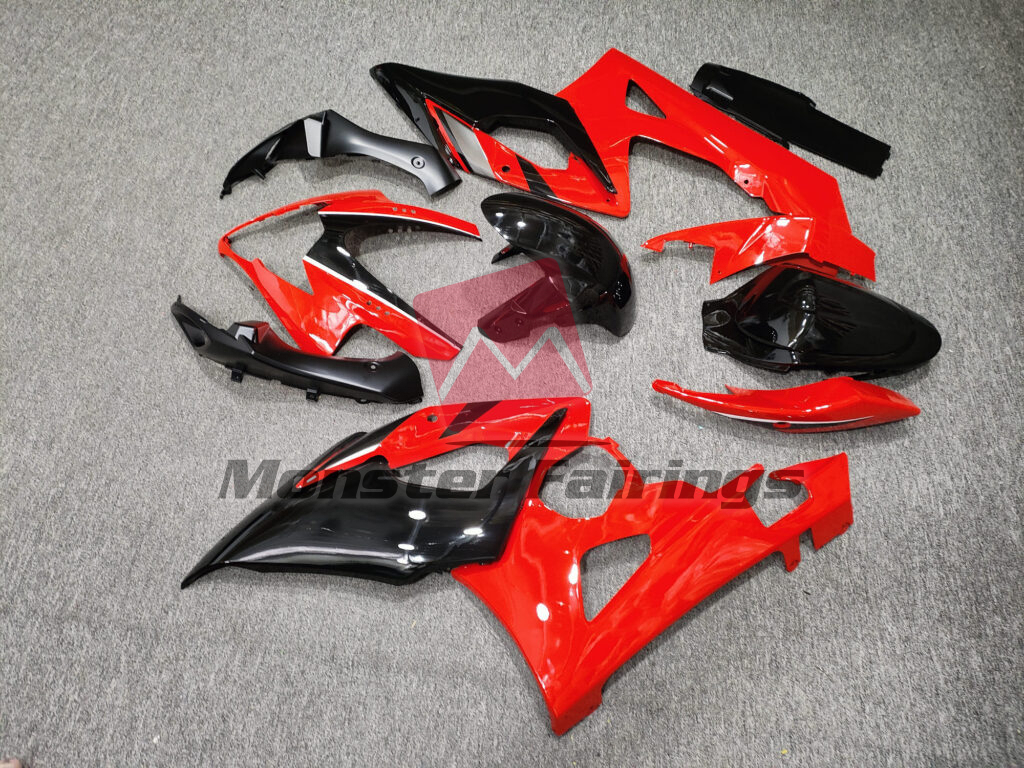 2005 - 2006 Suzuki GSXR 1000 Gloss Red With Black fairing set - ABS injection, custom painted by Monster Fairings