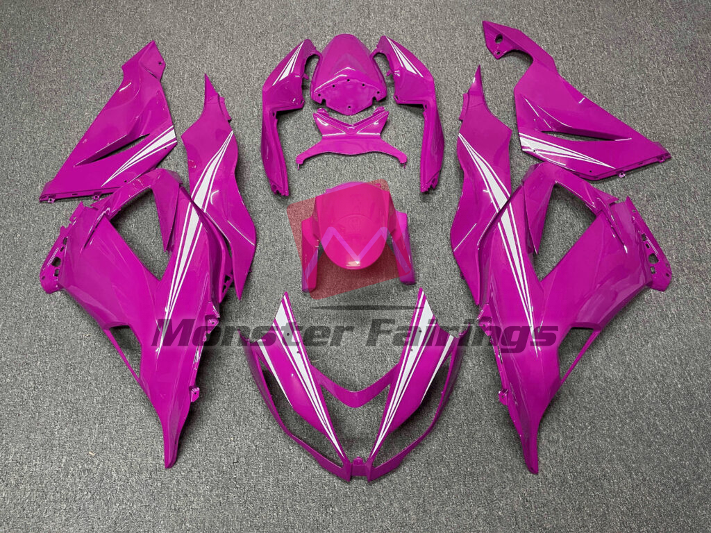 Kawasaki ZX6R 2013 - 2018 Gloss Pink with White ABS fairings - custom motorcycle bodywork kit by Monster Fairings