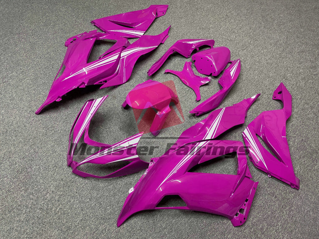 Kawasaki ZX6R custom ABS fairings 2013 - 2018 in Gloss Pink with White - durable replacement kit, Monster Fairings