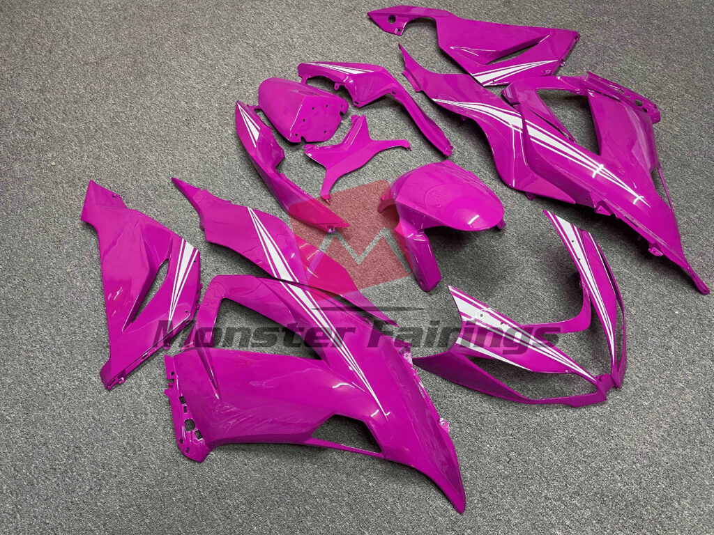 2013 - 2018 Kawasaki ZX6R Gloss Pink with White fairing set - ABS injection, custom painted by Monster Fairings