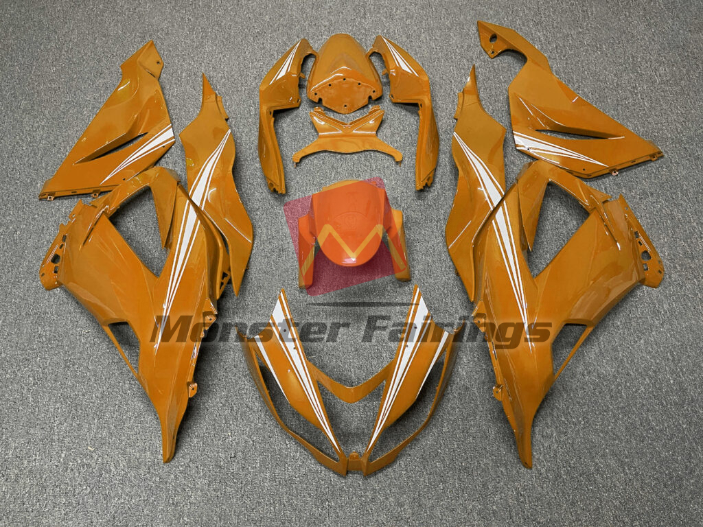 Kawasaki ZX6R 2013 - 2018 Gloss Orange with White ABS fairings - custom motorcycle bodywork kit by Monster Fairings