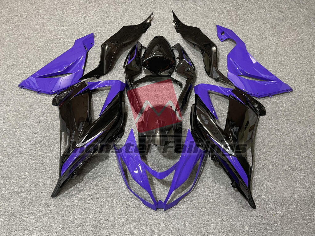 Kawasaki ZX6R 2013 - 2018 Gloss Black & Purple with Silver ABS fairings - custom motorcycle bodywork kit by Monster Fairings