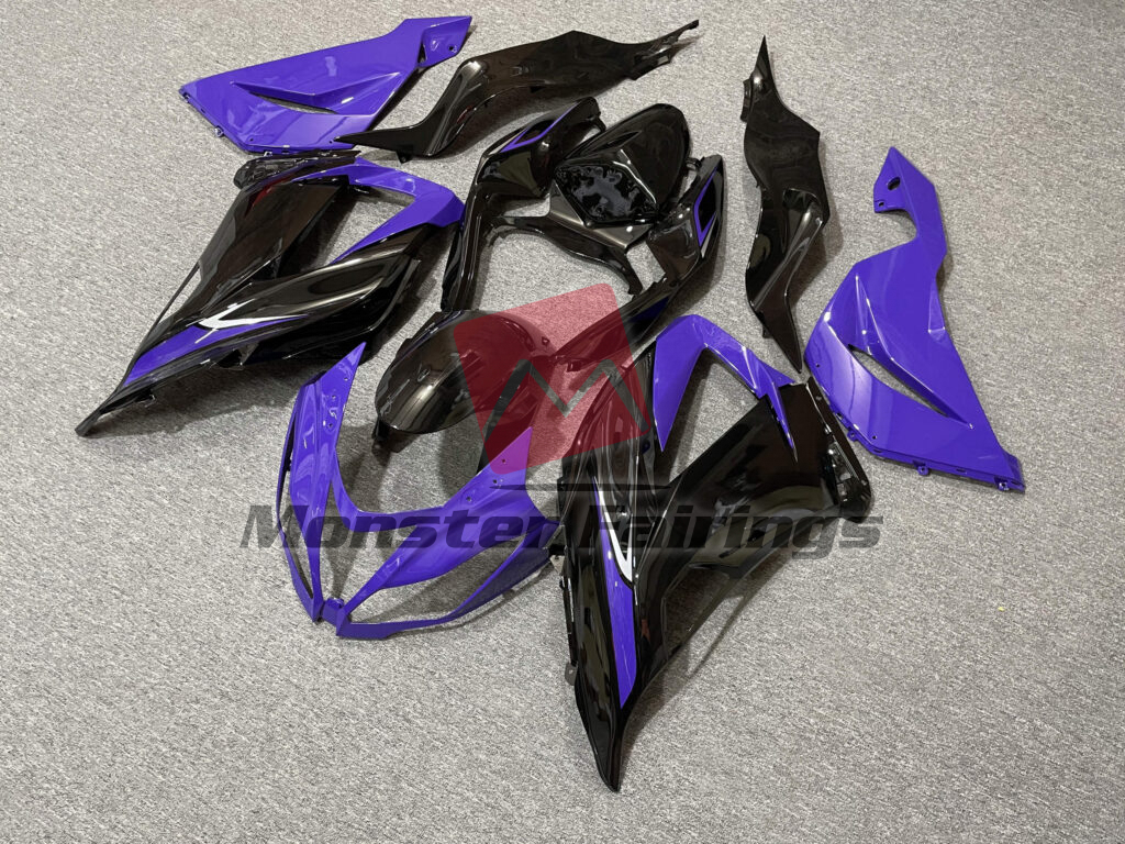 Kawasaki ZX6R custom ABS fairings 2013 - 2018 in Gloss Black & Purple with Silver - durable replacement kit, Monster Fairings