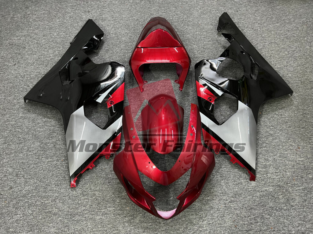Suzuki GSXR 600 - 750 2004 - 2005 Gloss Red, Silver & Black ABS fairings - custom motorcycle bodywork kit by Monster Fairings