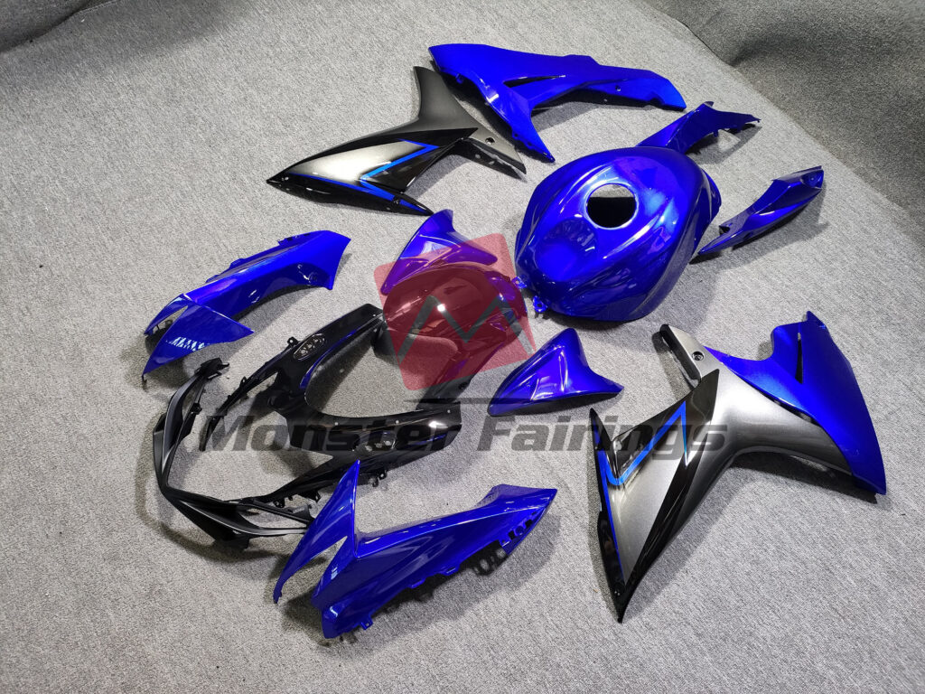 Suzuki GSXR 600 - 750 custom ABS fairings 2011 - 2025 Blue Black and Gray - durable replacement kit, Monster Fairings