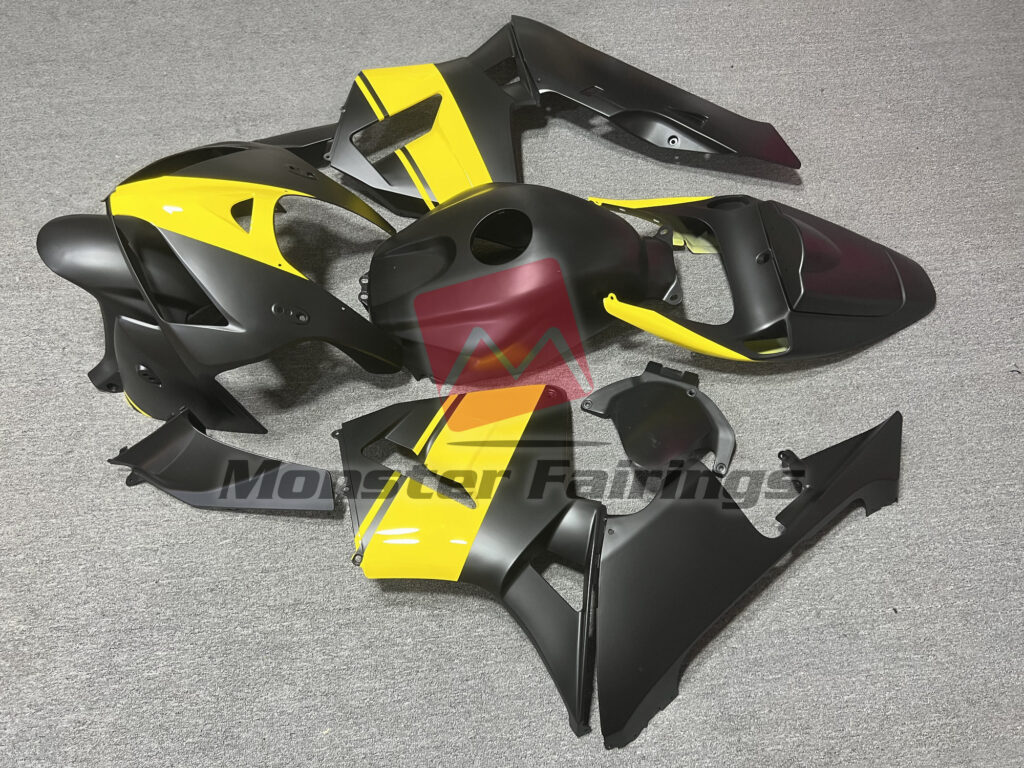 2005 - 2006 Honda CBR600RR Matte Black Gloss Yellow fairing set - ABS injection, custom painted by Monster Fairings