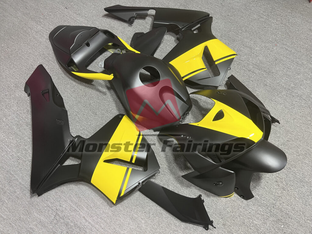 Honda CBR600RR custom ABS fairings 2005 - 2006 in Matte Black Gloss Yellow - durable replacement kit, Monster Fairings