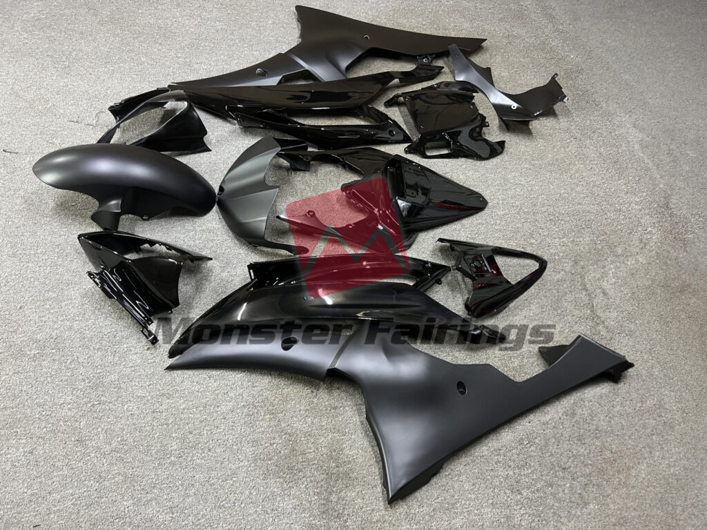 2008 - 2016 Yamaha R6 Matte and Gloss Black fairing set - ABS injection, custom painted by Monster Fairings