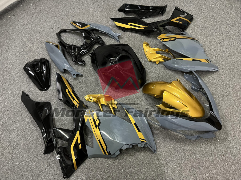Nardo Gray Gold ABS fairings for Kawasaki Ninja 400 2018 - 2024 - premium OEM fit kit by Monster Fairings