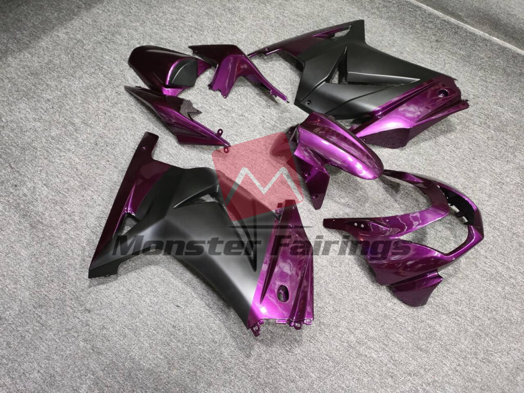 Kawasaki Ninja 250 custom ABS fairings 2008 - 2013 in Gloss Purple & and Matte Black - durable replacement kit, Monster Fairings