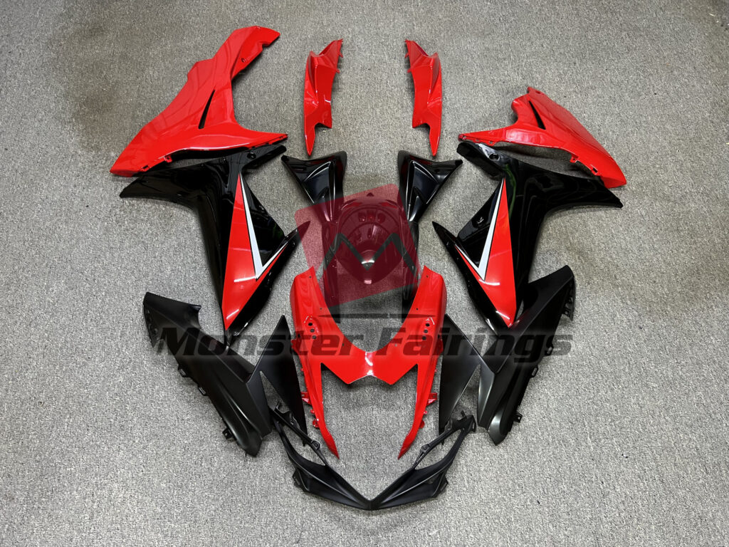 Suzuki GSXR 600 - 750 2011 - 2025 Gloss Red & and Black ABS fairings - custom motorcycle bodywork kit by Monster Fairings