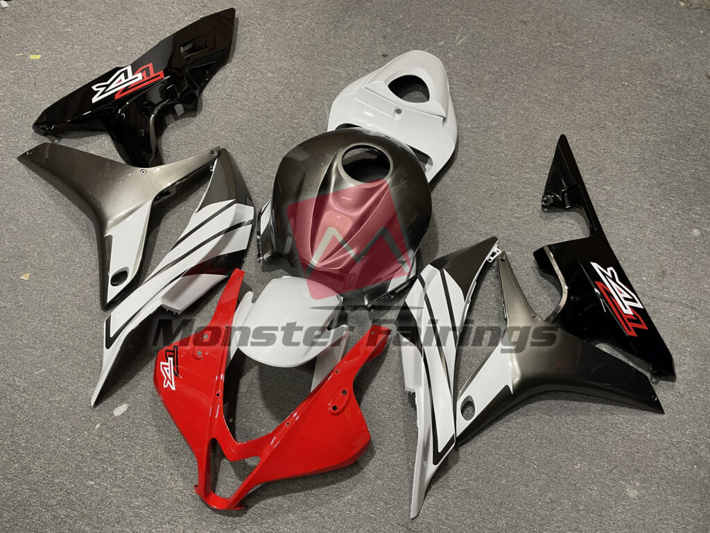 Honda CBR600RR custom ABS fairings 2007 - 2008 in Red White Gray - durable replacement kit, Monster Fairings