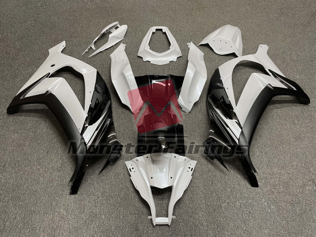 Kawasaki ZX10R 2011 - 2015 Pearl White with Black ABS fairings - custom motorcycle bodywork kit by Monster Fairings