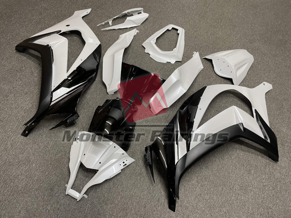 Kawasaki ZX10R custom ABS fairings 2011 - 2015 in Pearl White with Black - durable replacement kit, Monster Fairings